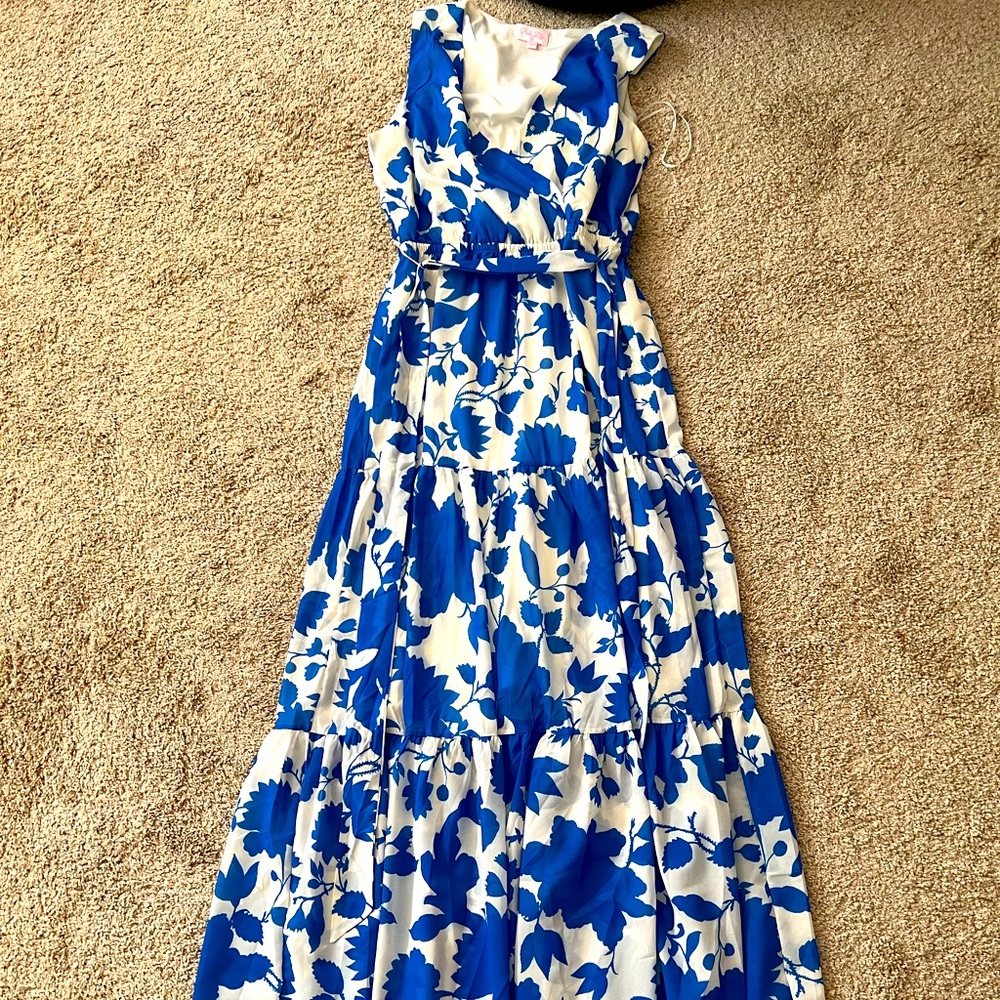 Pink Lily OCEAN SUNSET FLORAL BLUE maxi dress